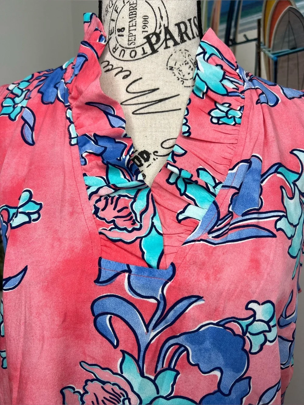 Crown & Ivy Floral Ruffle/V-Neck Dress